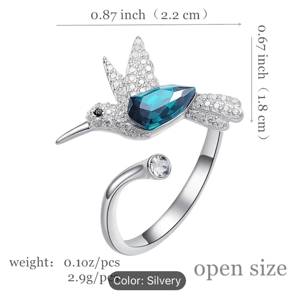 Hummingbird Adjustable Open Ring One Size - Picture 2 of 8